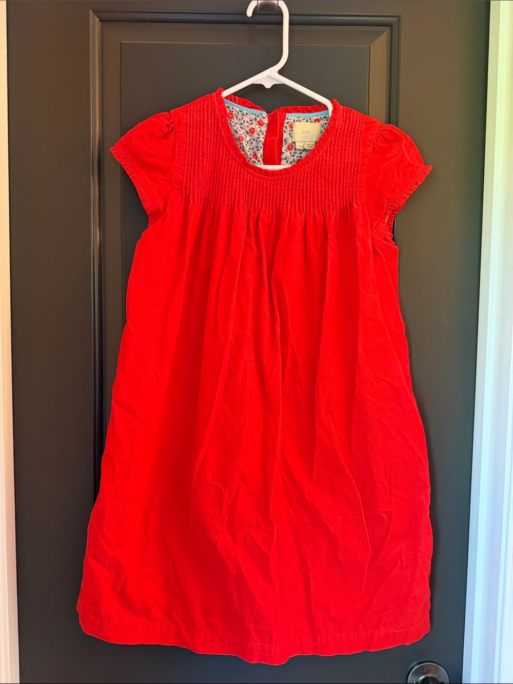 Mini Boden Red Smocked Corduroy Dress for Girls